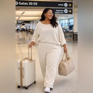 Talbots Travel Capsules Cotton Blend Ribbed Top Cream Size 2X Cozy Minimalist